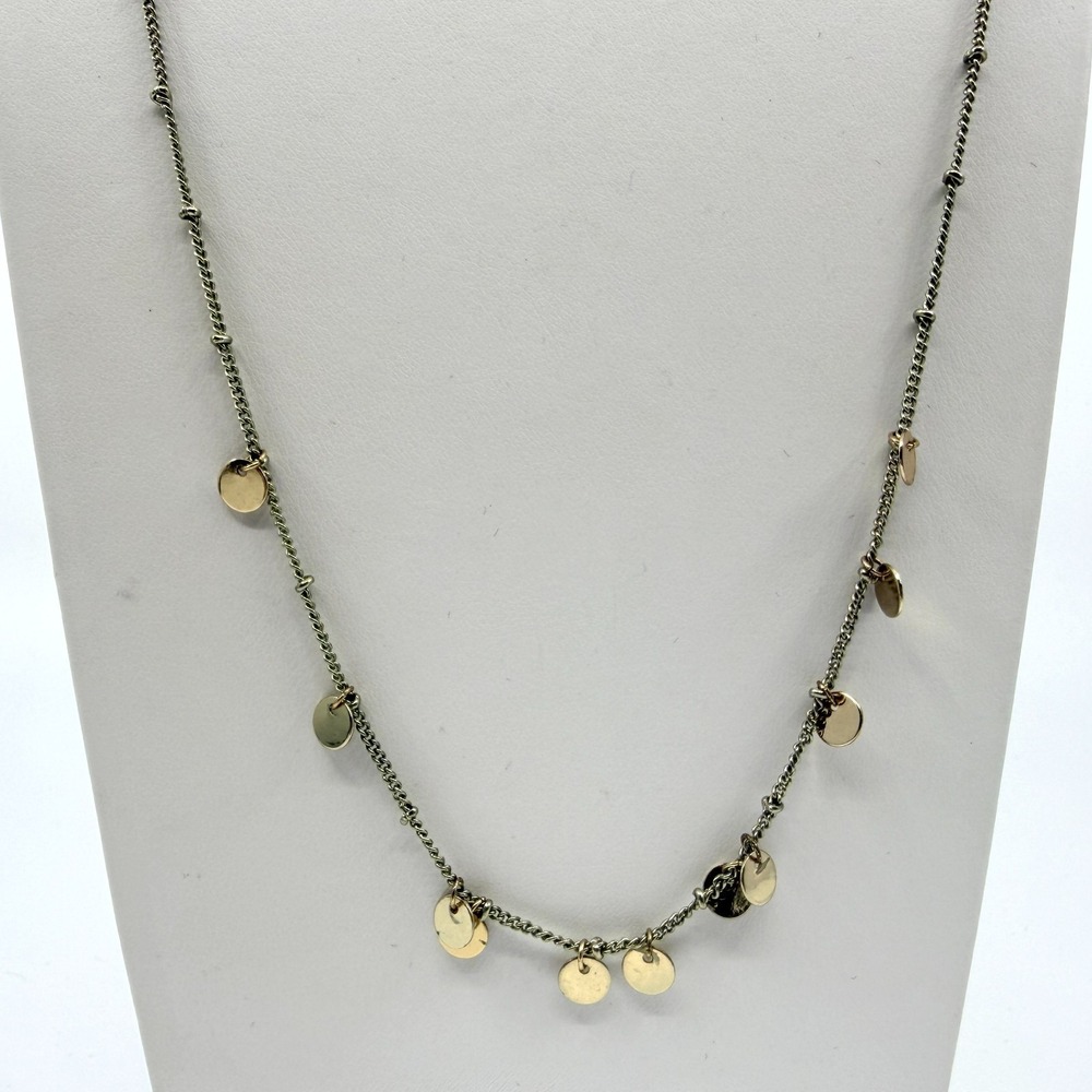 Vintage Gold Tone Chain Necklace Dangle Disc Coin Charms Shimmer Boho Minimalist